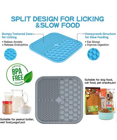 Pet Lick Pad Set with Suction Cups - Dog Cat Slow Feeder for Anxiety & Boredom Relief - Puzzle Toys for IQ Training - Peanut Butter Bowls for Grooming - Grey & Blue (2 Pcs) + Spatula - Buy Online on GoSupps.com