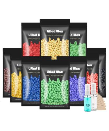 Hard Wax Beads for Coarse Hair Removal Kit 2.2 lb.  10 Pack Depilatory Wax Beans with Spatulas  Wax Refills for Face, Eyebrow, Back, Chest, Bikini Areas, Legs - Perfect Refill for Any Wax Warmer