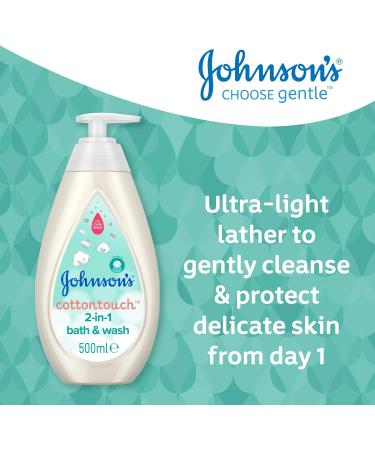 Johnson's Baby Cotton Touch 2-in-1 Bath & Wash 500ml - Gentle Hair and Body Wash for Newborns - pH Balanced, Sensitive Skin - Real Cotton Blend - Pack of 1 - Buy Online on GoSupps.com
