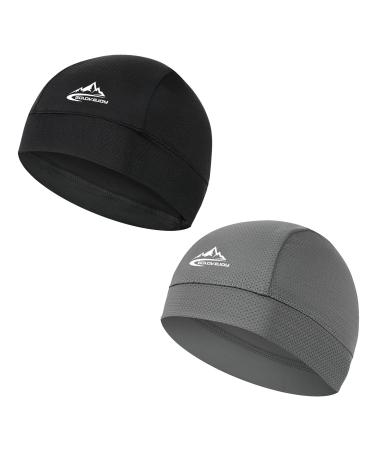 TagVo 2 Packs Moisturizing Skull Hats Hat Summer UV Protection Laufhut helmet food under helmet hats functional hat |Hiking hat |Sports hat |Bicycle hat |Outdoor hat unit size black & dark gray