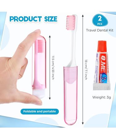 Nuen Portable Soft Toothbrush Set - 2 Mini Foldable Travel Toothbrushes with Toothpaste for Kids & Adults - Pink Camping Essentials - Buy Online on GoSupps.com
