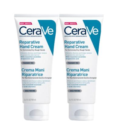 2 x CeraVe hand cream for extremely dry and cracked hands with 3 essential ceramides and hyaluronic acid - 2 bottles of 100 ml each
