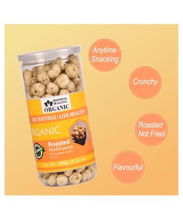 Buy Blessfull Healing Organic Makhana with Roasted Lemon Pepper & Garlic Flavor - 100g | Healthy Snack | International Shipping - Buy Online on GoSupps.com