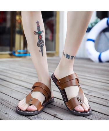 Orthopedic Toe Sandals for Men - Bunion Correction & Pain Relief - Breathable Leather Beach Slippers - Brown - Size 10.5 - Buy Online on GoSupps.com