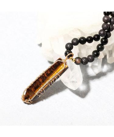 Spiritual Lava Stone & Obsidian Beaded Necklace with Tiger's Eye Tree of Life Pendant - Reiki Relaxation Gifts for Women - Buy Online on GoSupps.com