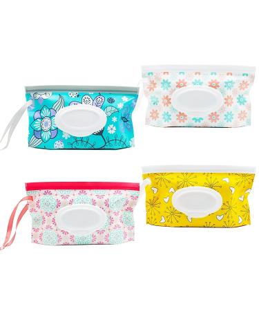 LESHANE Baby Wipe Dispenser 4 Pack Portable Refillable Holder - Floral Design | Travel Wet Wipe Pouch | Lightweight & Reusable - Buy Online on GoSupps.com