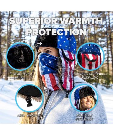 Company Trapper Hat - Unisex Ushanka Russian Bomber Hat with Ear Flap American Flag Design - Buy Online on GoSupps.com