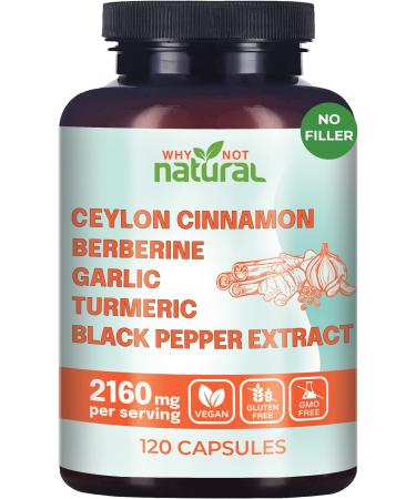 5-in-1 Organic Ceylon Cinnamon Capsules with Berberine Garlic Turmeric Black Pepper Extract Pills (120 Capsules) 120 Count (Pack of 1)