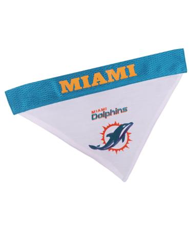 NFL DOG BANDANA - MIAMI DOLPHINS REVERSIBLE PET BANDANA. 2 Sided Sports Bandana with a PREMIUM Embroidery TEAM LOGO, Small/Medium. - 2 Sizes & 32 NFL Teams available