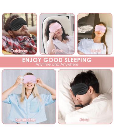 Silk Sleep Mask 2 Pack - Soft Light Blocking Eye Masks with Storage Bags & Ear Plugs for Travel | Adjustable for Men & Women (Black & Pink - Buy Online on GoSupps.com