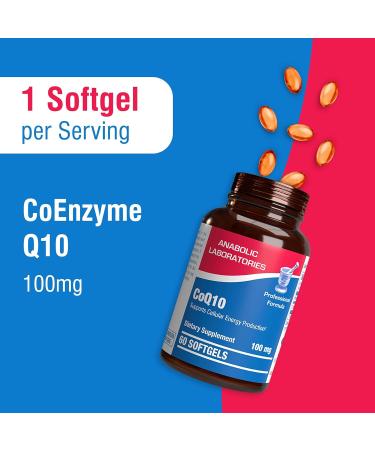 Anabolic Laboratories CoQ10 100mg Softgels - 60 Count | Enhance Heart Skin Lung & Brain Health | Coenzyme Q10 for Fertility & Energy - Buy Online on GoSupps.com