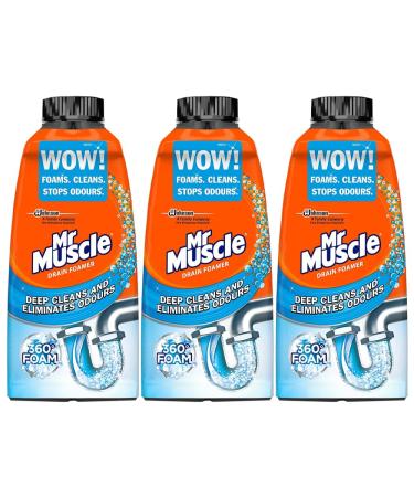 Mr Muscle 3 x 500ml Drain Odour Cleaner With Welari Thank You Card Sink Pipe Foamer Deep Clean Unblocker Kitchen Bathroom (1.5L)
