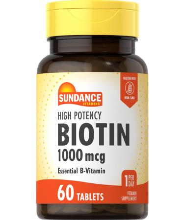 Sundance High Potency Biotin 1 000 mcg | 60 Tablets | Essential B Vitamin | Vegetarian Non-GMO and Gluten Free Supplement 60 Count (Pack of 1)