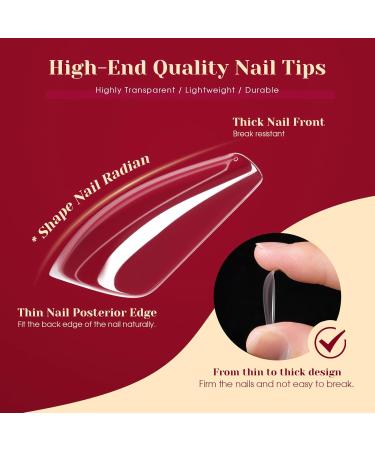 Shop Rosalind Ballerina Gel Nail Tips - 264 Clear Acrylic Full Cover Coffin Nails - 12 Sizes for DIY Nail Art with Case - Buy Online on GoSupps.com
