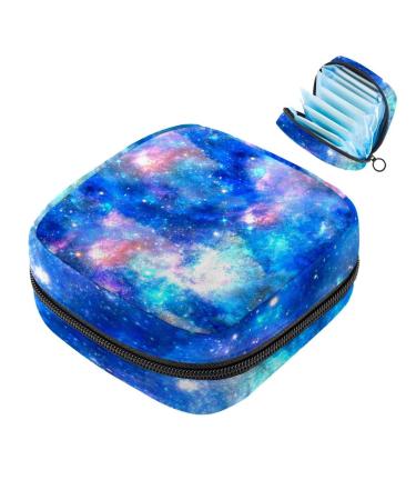 Menstruation pad bag with zipper women's napkin bag tampons collective bag for women and girls (unicorn sky blue galazy star pattern)