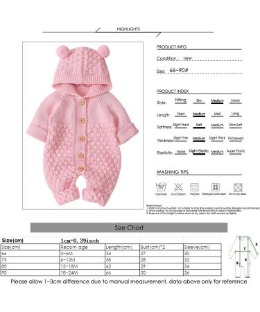 Haokaini Newborn Baby Knitted Winter Romper Hooded Ear Warmer Snowsuit 6-12 Months Pink - Buy Online on GoSupps.com