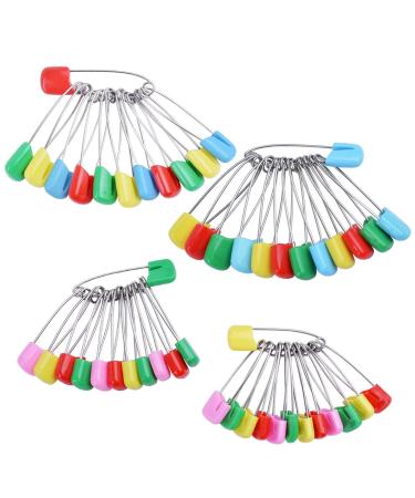 enhuton 50pcs Colorful Stainless Steel Baby Safety Pins Diaper Nappy Pins Plastic Head Hold Clip Locking Cloth 1.57inch 2inch