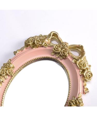 Vintage Princess Handheld Makeup Mirror with Rose Embossed Design - Pink - Buy Online on GoSupps.com