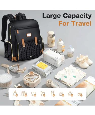 Tonyee Baby Diaper Backpack - Large Multifunctional Diaper Bag with Portable Changing Pad & Pacifier Holder for Moms & Dads - Stylish Black - Buy Online on GoSupps.com