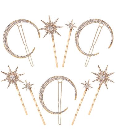 Hairpin Rhinestone Moon Hair Accessories Women Girls Star Hair Clips Vintage Set Simple Elegant for Thick Thin Hair 9 Pieces