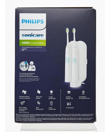 Philips Sonicare ProtectiveClean 4300 Electric Toothbrush Double Pack - 2 Sonic Toothbrushes with Pressure Control & Travel Case - HX6807/35 - White - Buy Online on GoSupps.com