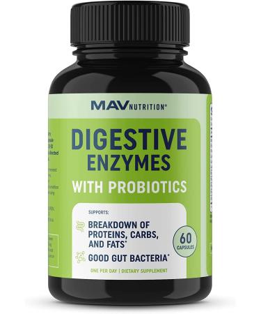 Digestive Enzymes & Probiotic Supplement | Enzymes for Digestion Aid, Bloating, IBS, Constipation and Gas Relief | 60 Premium Enzymes Blend Capsules