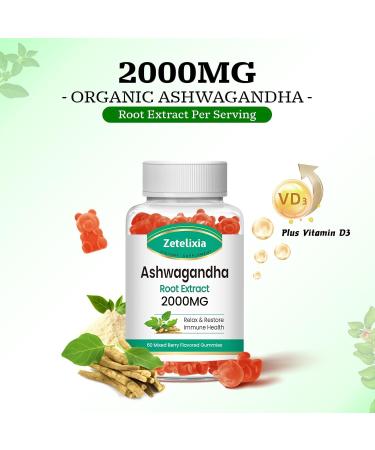 2 Pack Ashwagandha Gummies Extra Strength Vitamin D3 Organic Ashwa Root Extract Supplement for Calm Mood Relaxation and Immune Support Mixed Berry Vegan Chews 120 Count 60 Count (Pack of 2) - Buy Online on GoSupps.com