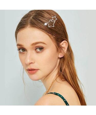 6PCS Star Hair Clips - Non-slip Metal Barrettes with Rhinestone and Pearl - Women's Silver Golden Hair Accessories - Buy Online on GoSupps.com