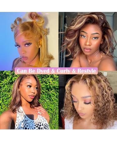 Ombre Bob Wig Human Hair 12 Inch HD Lace Front 4/27 Highlight Glueless Pre Plucked 150 Density Short Honey Blonde Bob Wig with Baby Hair for Black Women - Buy Online on GoSupps.com