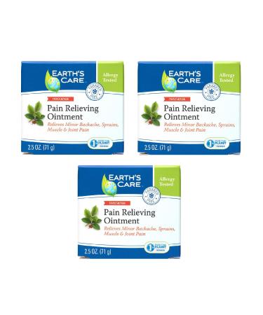 Earth's Care Pain Relieving Ointment - Triple Action Muscle and Joint Pain Relief Cream - Topical Analgesic 2.5 oz (3 Jars)