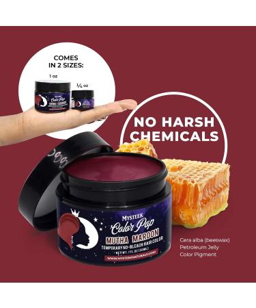 Mysteek Color Pop Temporary Hair Color - Mutha Maroon for Dark & Light Hair | No Bleach Wash Out Hair Dye by Mysteek Naturals (1 Fl Oz - Buy Online on GoSupps.com