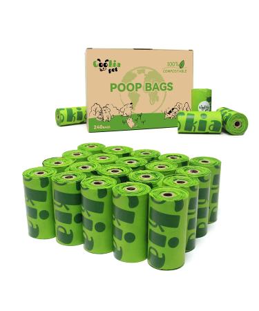 GookiaPet Biodegradable Poop Bags,240 Counts Compostable Dog Poop Bags,Meet ASTM D6400 and EN13432 OK Compost Poop bags,Vegetable Corn Starch Based Dog Poop Bag 240 Bags