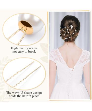 Kiiwah 32-Piece Pearl Hair Pins - Bridal U-Shaped Accessories for Weddings Proms & Parties - 4 Sizes - Gold - Buy Online on GoSupps.com