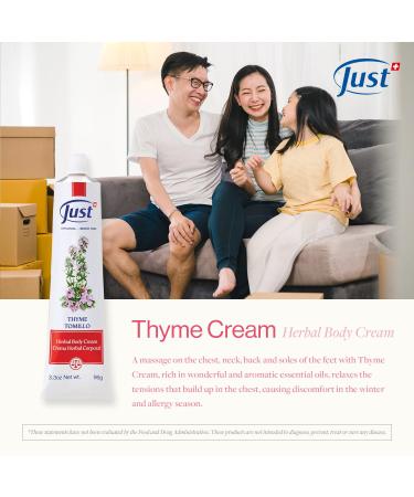 SwissJust Thyme Cream 96g - Effective Massage Cream with Camphor Eucalyptus & Essential Oils for Soothing Relief | International Shipping - Buy Online on GoSupps.com