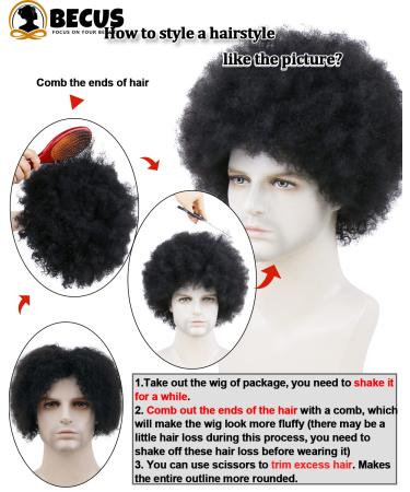 BECUS Afro Wig for Black Men - 8 Fluffy Tight Curls Human Hair Wig | 70's 80's Disco Rocker Costume | Free Wig Cap Included - Buy Online on GoSupps.com