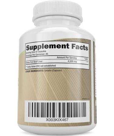 Grass Fed Beef Liver Capsules 4500mg - 270 Capsules, 750mg Each - Grassfed Desiccated Liver Supplement - Pasture Raised in Argentina Non GMO Hormone Free Source of Heme Iron CoQ10 Vitamins A & B12 - Buy Online on GoSupps.com