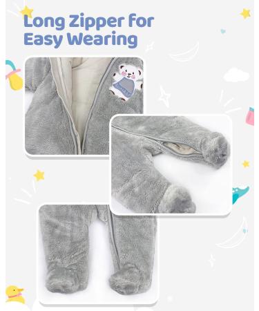 Vine Baby Hooded Fleece Romper Snowsuit - Grey, 3-6 Months | Infant Footed Jumpsuit Outfit - Buy Online on GoSupps.com