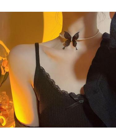 Shop Oralgo's Stylish Black Butterfly Necklace | Fashion Jewelry with Imitation Pearls & Rhinestones | Perfect for Any Occasion - Buy Online on GoSupps.com