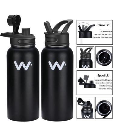 WEREWOLVES Insulated Water Bottle 32 oz - Stainless Steel with Paracord Handle, Straw & Spout Lid - Wide Mouth Reusable Vacuum Bottle for Adults - Black - Buy Online on GoSupps.com