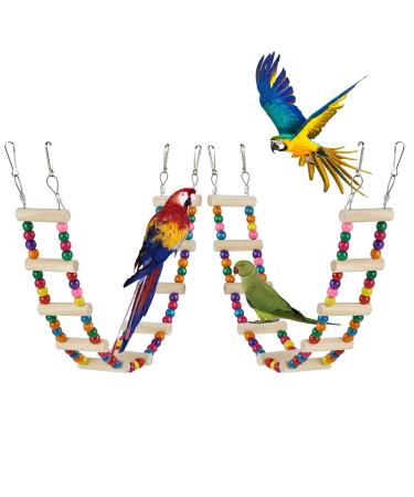 EndearingTails 2 Pack 10-Ladder Burlywood Bird Ladder Bridge, Made of Natural Wood and No Dyeing, Swing/Climbing Toys for Parakeet, Cockatiel, Finch, Lovebird, Monk Parakeet, Parrotlet