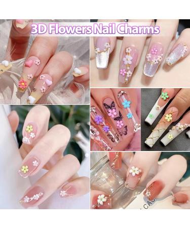 3D Color Tiny Flower Nail Charms - Spring Blossom Acrylic Nail Art with Golden Caviar Beads | DIY Manicure Accessories - Buy Online on GoSupps.com