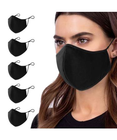 Ansta 5-part face masks made of cotton multifunctional for women and men washable reusable unisex adjustable dustproof black