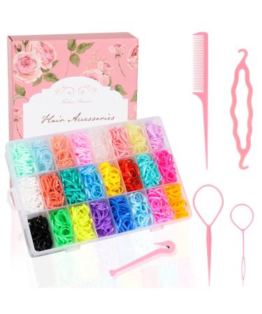 Hair Rubber Bands 24 Colors 2000 pcs Mini Hair Rubber Bands with Organizer Box  Soft Small Girl Hair Ties  Colorful Baby Rubber Bands Set with Cutter Remover  Hair Tail Tools for Kid Toddlers
