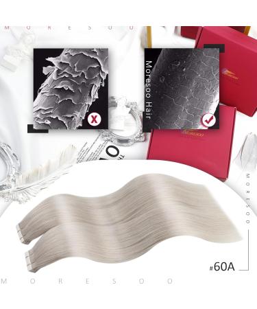 Buy Moresoo #60A Tape In Hair Extensions - 55 cm Remy Real Hair White Blonde 20 Pieces (50g) - Seamless & Long Lasting - Buy Online on GoSupps.com