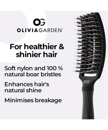 Olivia Garden Fingerbrush - Medium Boar & Nylon Bristles in Black | International Shipping Available - Buy Online on GoSupps.com