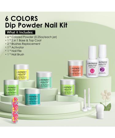 Lavender Violets 12 Pcs Dip Powder Nail Kit Spring 2 Summer Colours Lemon Yellow Light Pink Neon Green Blue Dipping Powder Liquid Set 2 in 1 Base & Top Coat Activator Nail Art Manicure M211 Neon Yellow Green - Buy Online on GoSupps.com