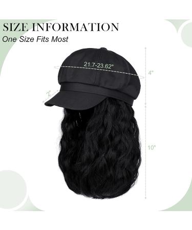 Lansigreen Newsboy Cap with Short Curly Wavy Bob Wig | 14 Synthetic Hairpiece | Women's Beret Hat | Natural Black - Buy Online on GoSupps.com