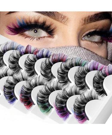 7pcs False Eyelashes Rainbow Lashes Glitter Ombre Colored Eyelashes Fluffy Thick Natural Anime Lashes for Party Makeup - Buy Online on GoSupps.com