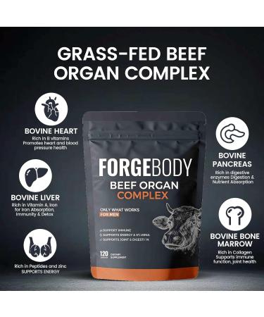 MORANDEE Forgebody Beef Organ Complex Supplement for Men 120 Capsules Grass Fed Beef Liver Capsules Immune Support Gluten Free Non-GMO (1) - Buy Online on GoSupps.com