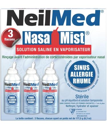NeilMed NasaMist Saline Spray 177mL. All Natural pH Balanced & Buffered Solution - Soothe Moisturize and Cleanse Using Specially Designed tip. Contains 3 canisters - Buy Online on GoSupps.com